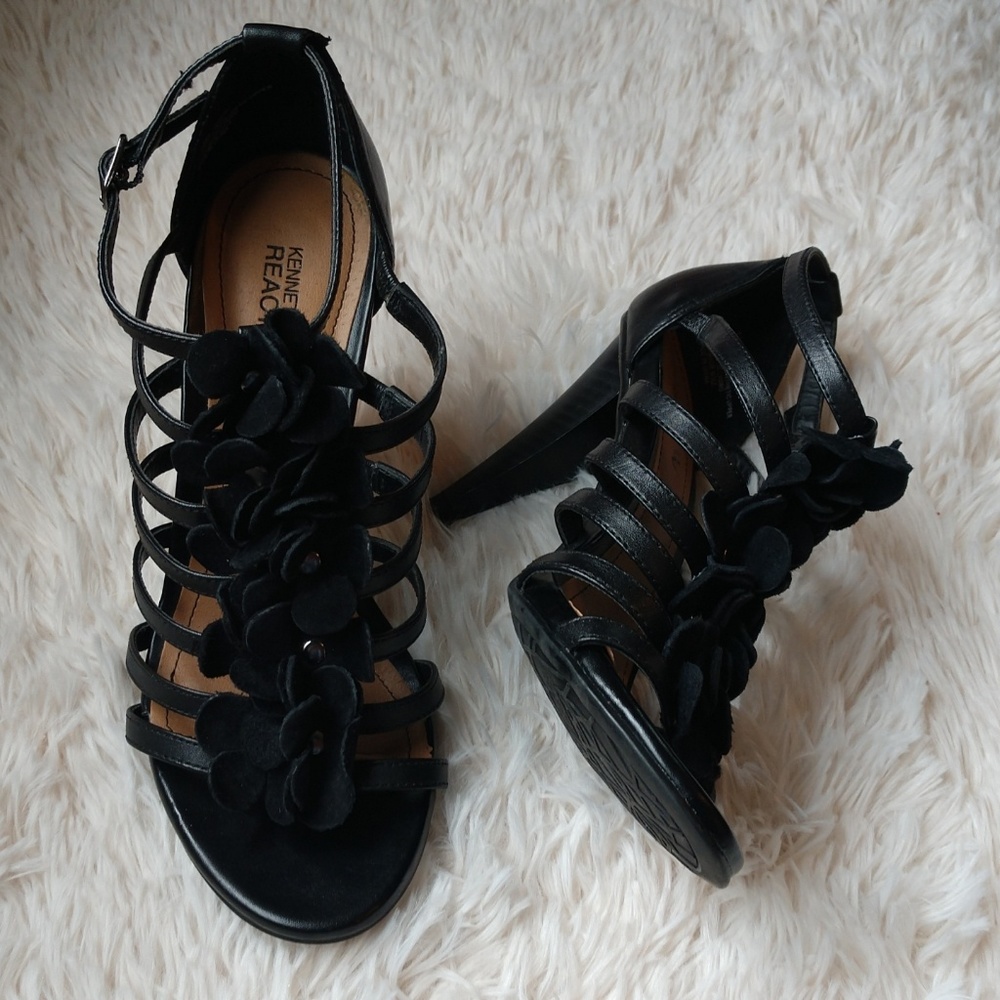 Kenneth Cole Black Leather Gladiator Heels - Picture 2 of 4